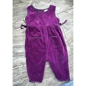 Vintage FG Baby Purple Velour Romper 6M Embroidered Floral Hearts One Piece